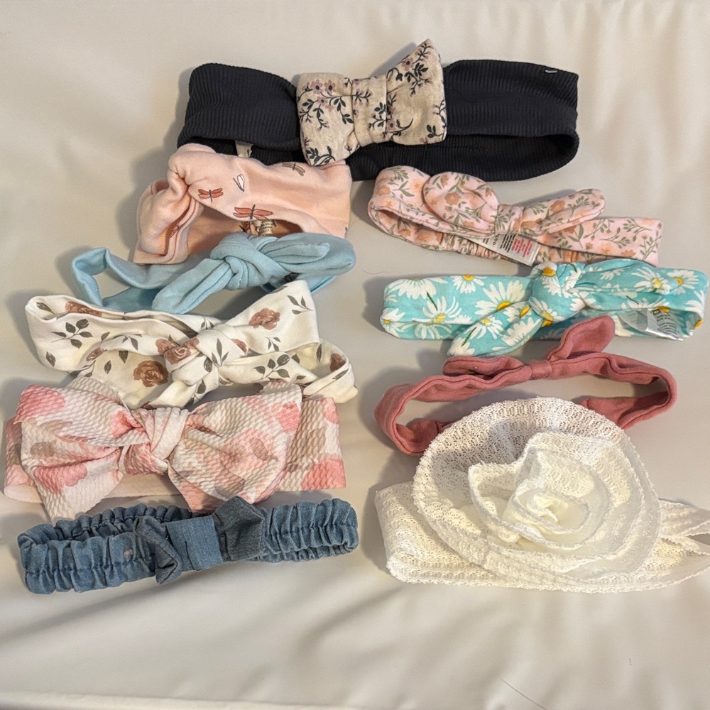 Floral and Solid Kids Headband Set